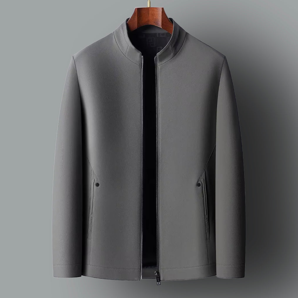 Men's leather jacket with stand-up collar