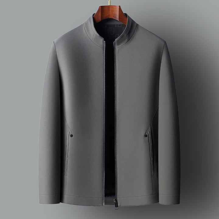 Men's leather jacket with stand-up collar