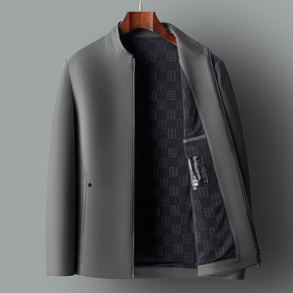 Men's leather jacket with stand-up collar