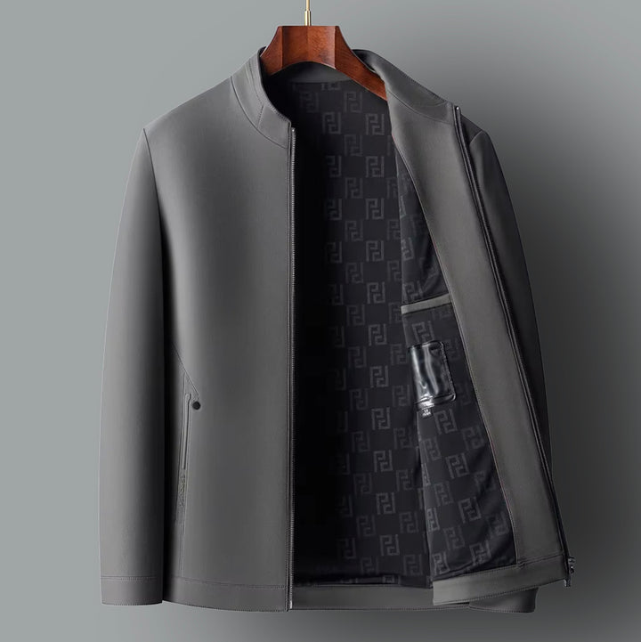 Men's leather jacket with stand-up collar