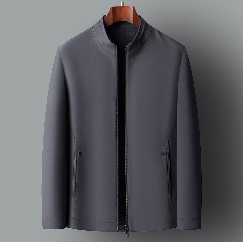 Men's leather jacket with stand-up collar