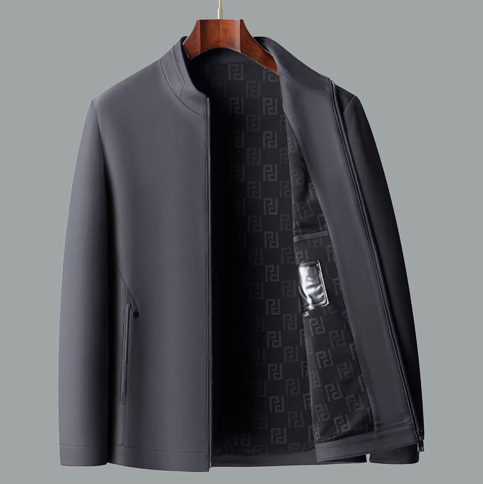 Men's leather jacket with stand-up collar