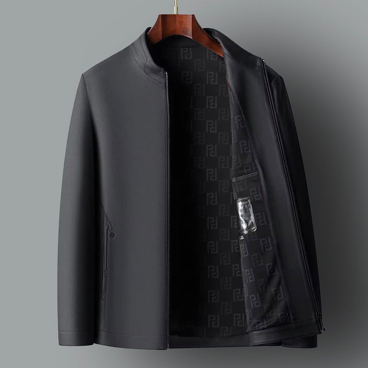 Men's leather jacket with stand-up collar