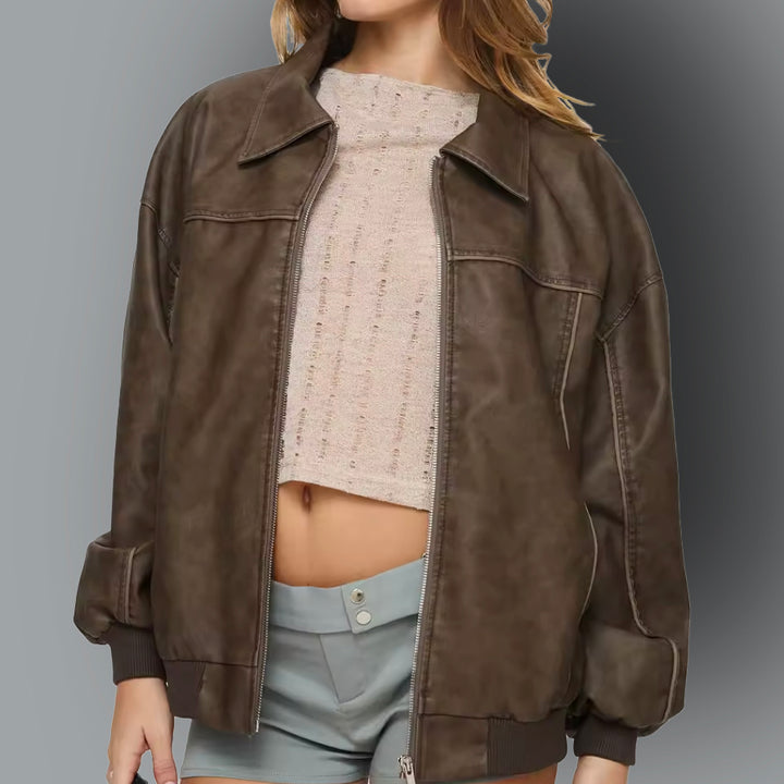 Übergroße Lederjacke für Damen