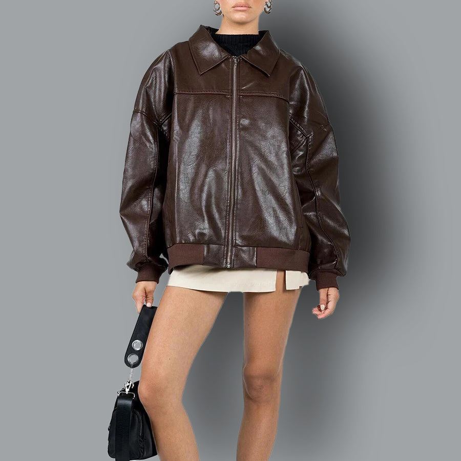 Übergroße Lederjacke für Damen