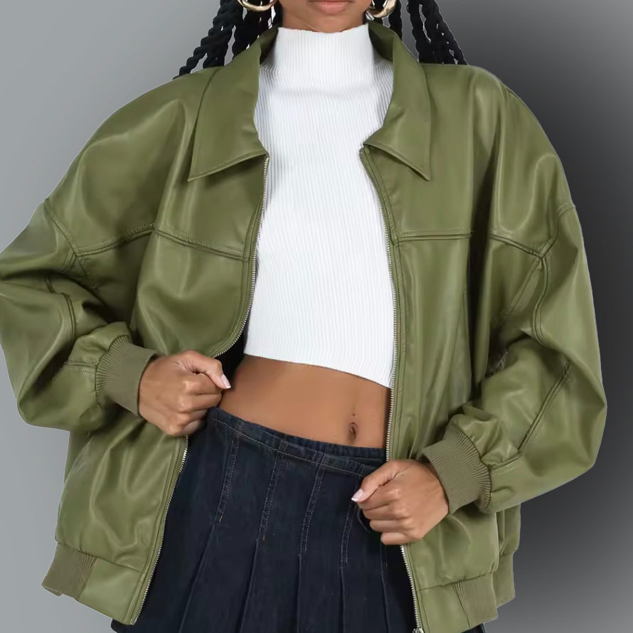 Übergroße Lederjacke für Damen